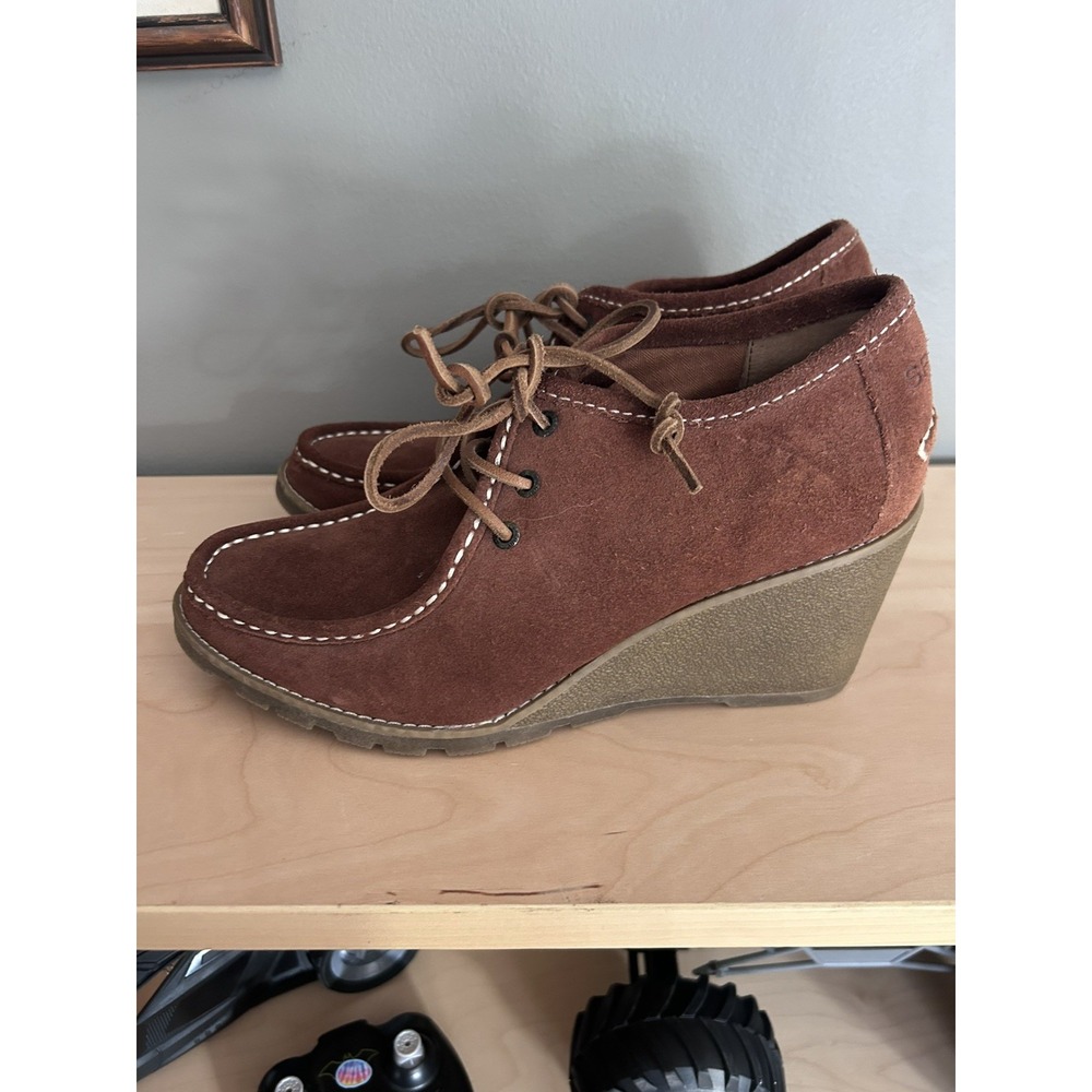 SPERRY Stella Keel Brown Suede Leather Lace-up Bootie Wedge‎ Heel Shoes Size 9.5 - Picture 4 of 9